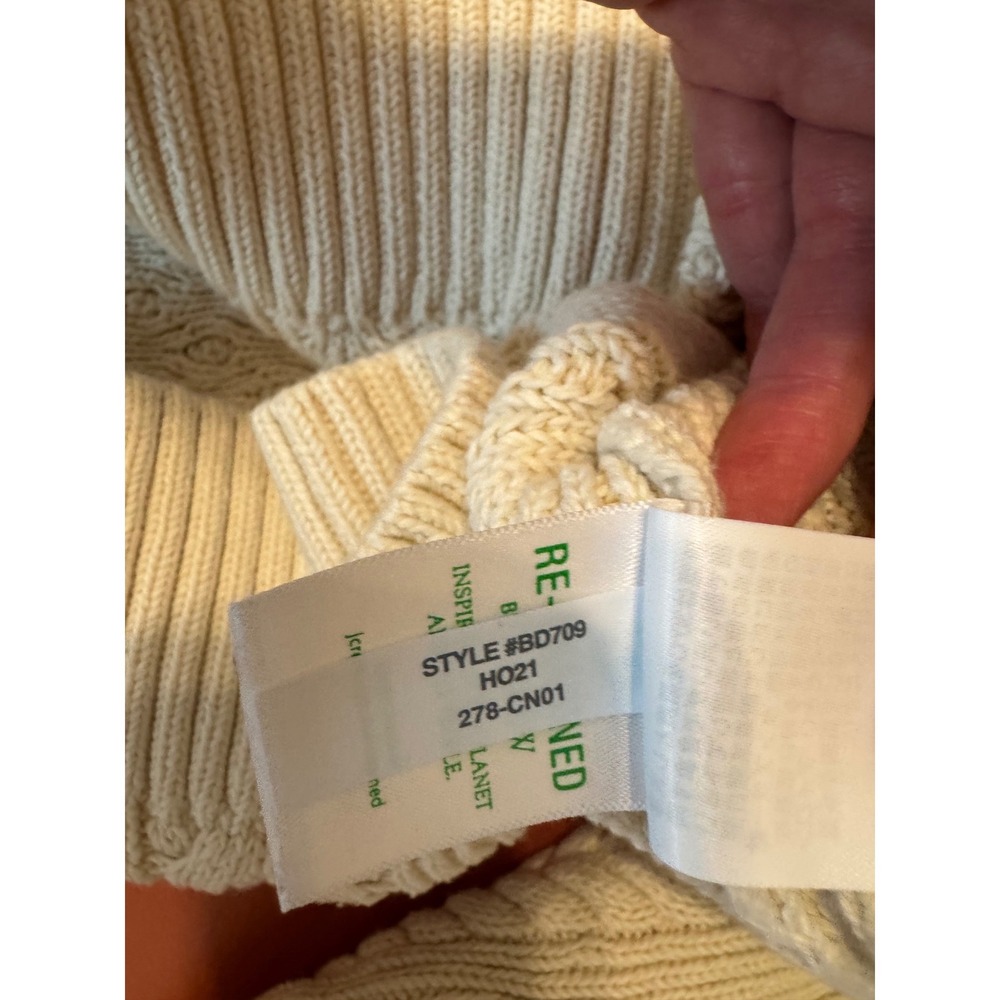 J.Crew Womens Ivory Cotton Cable Knit Fisherman Sweater Mock Neck BD709 Size M - Picture 7 of 7